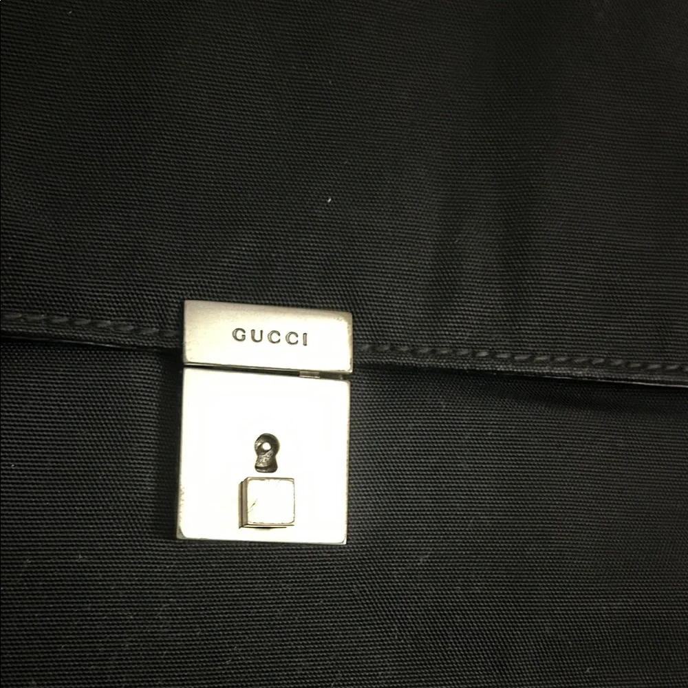 Gucci Black Nylon and Leather Combination Lock Briefcase